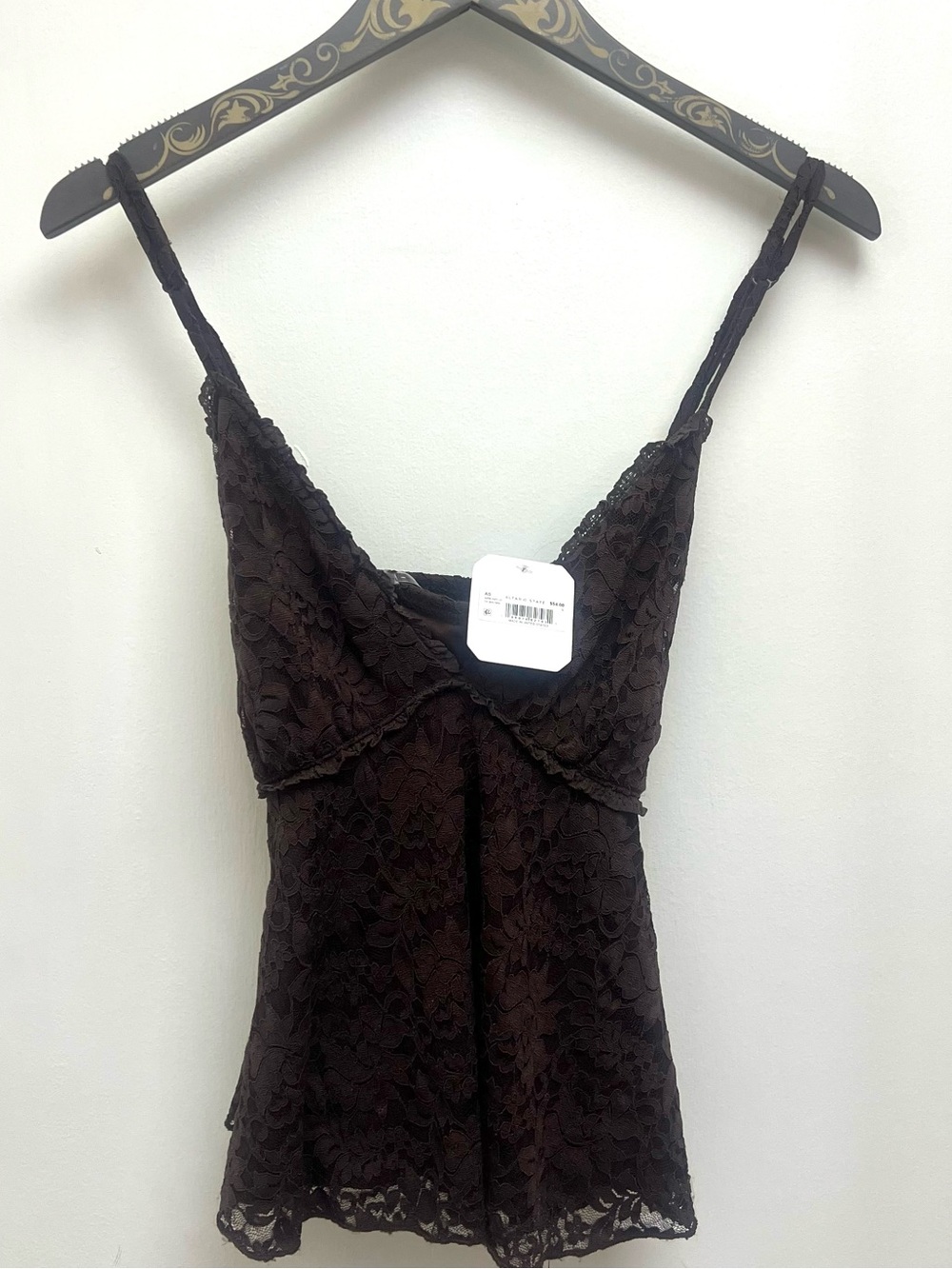 Altar'd State Cora Lace Hanky Chocolate Brown Lace Camisole Top
